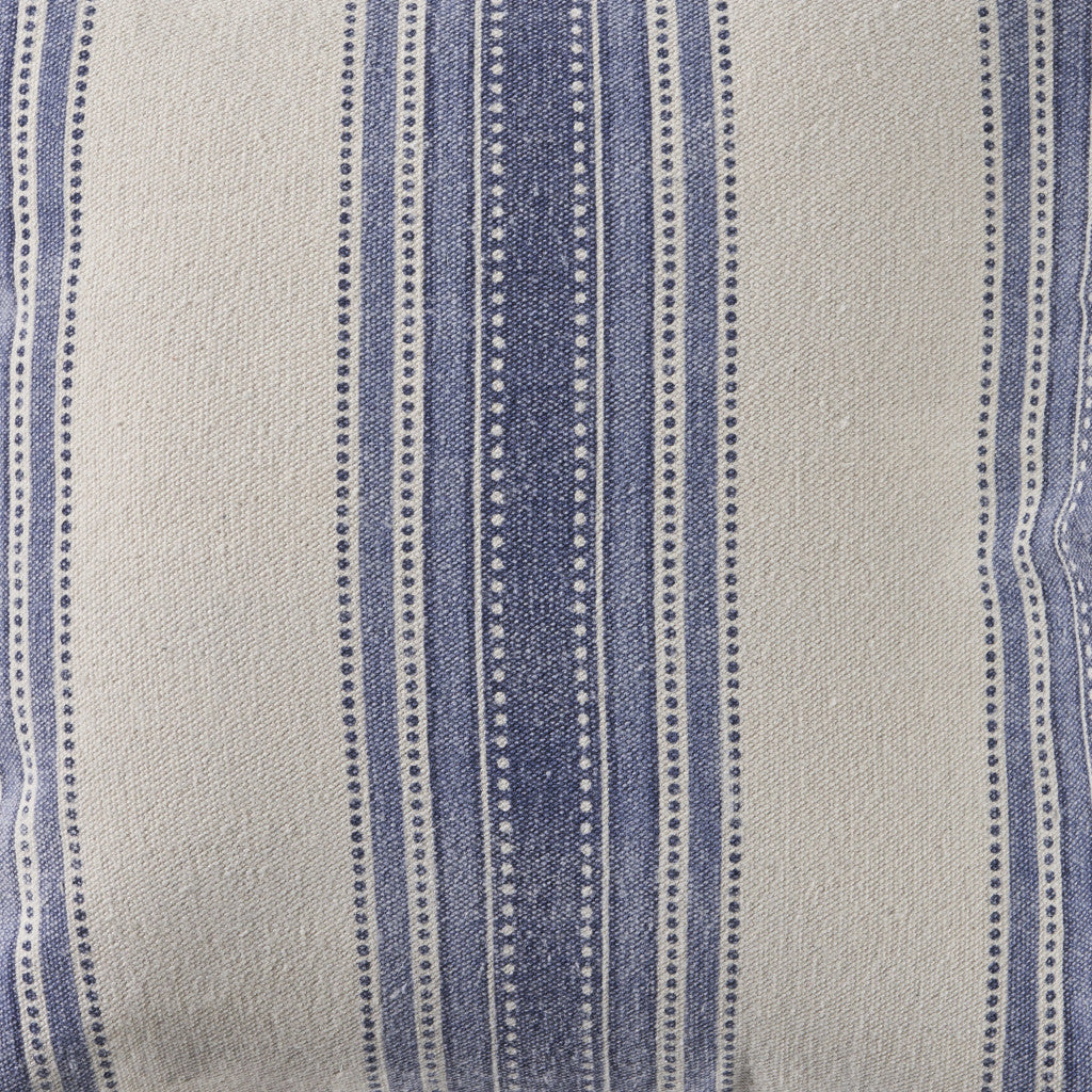 Blue and Cream Cotton Throw Pillows with Fringe