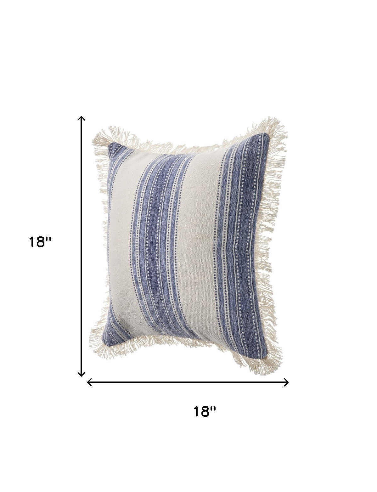 Blue and Cream Cotton Throw Pillows with Fringe