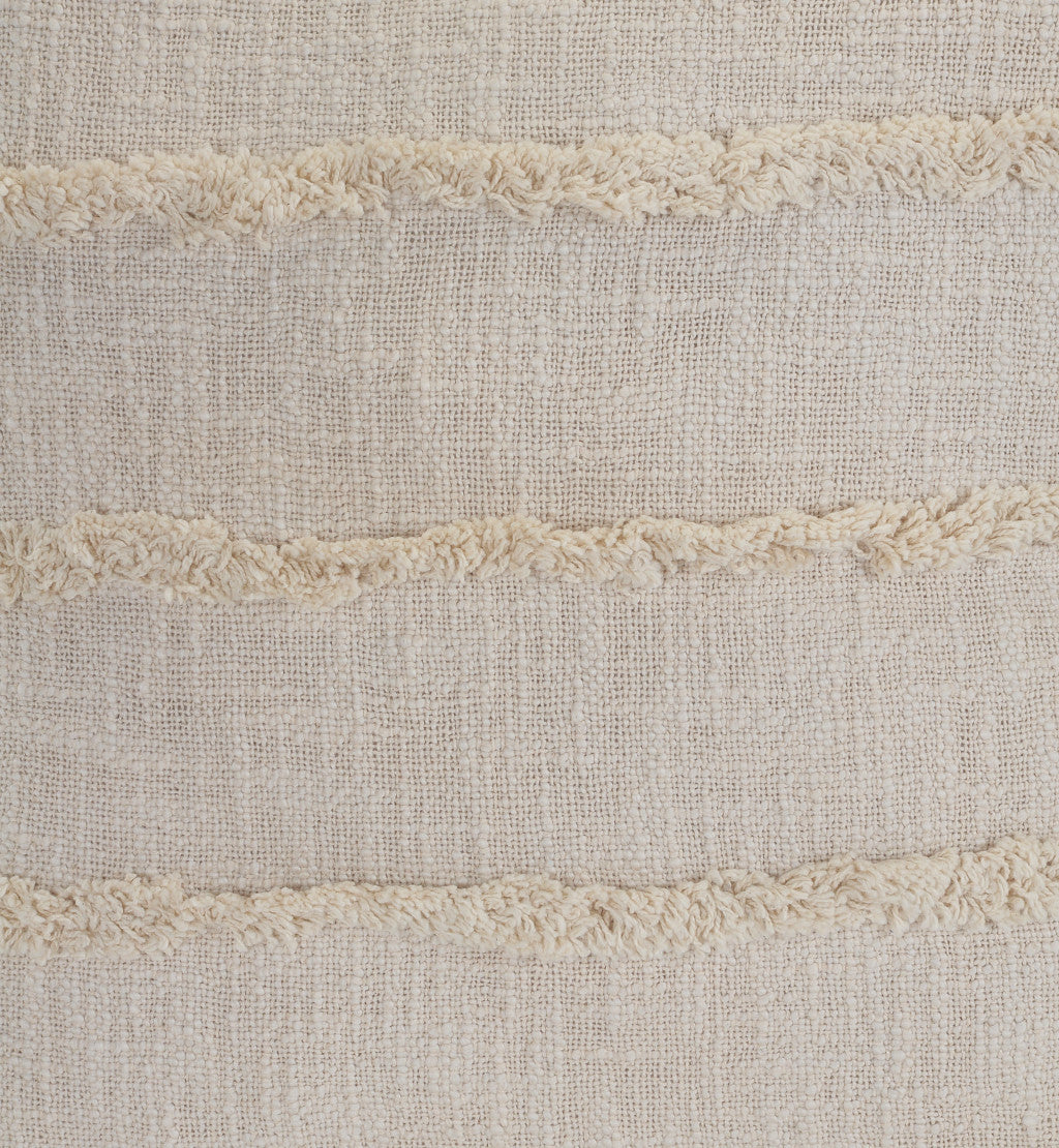 Beige Ribbed Cotton Throw Pillows With Fringe