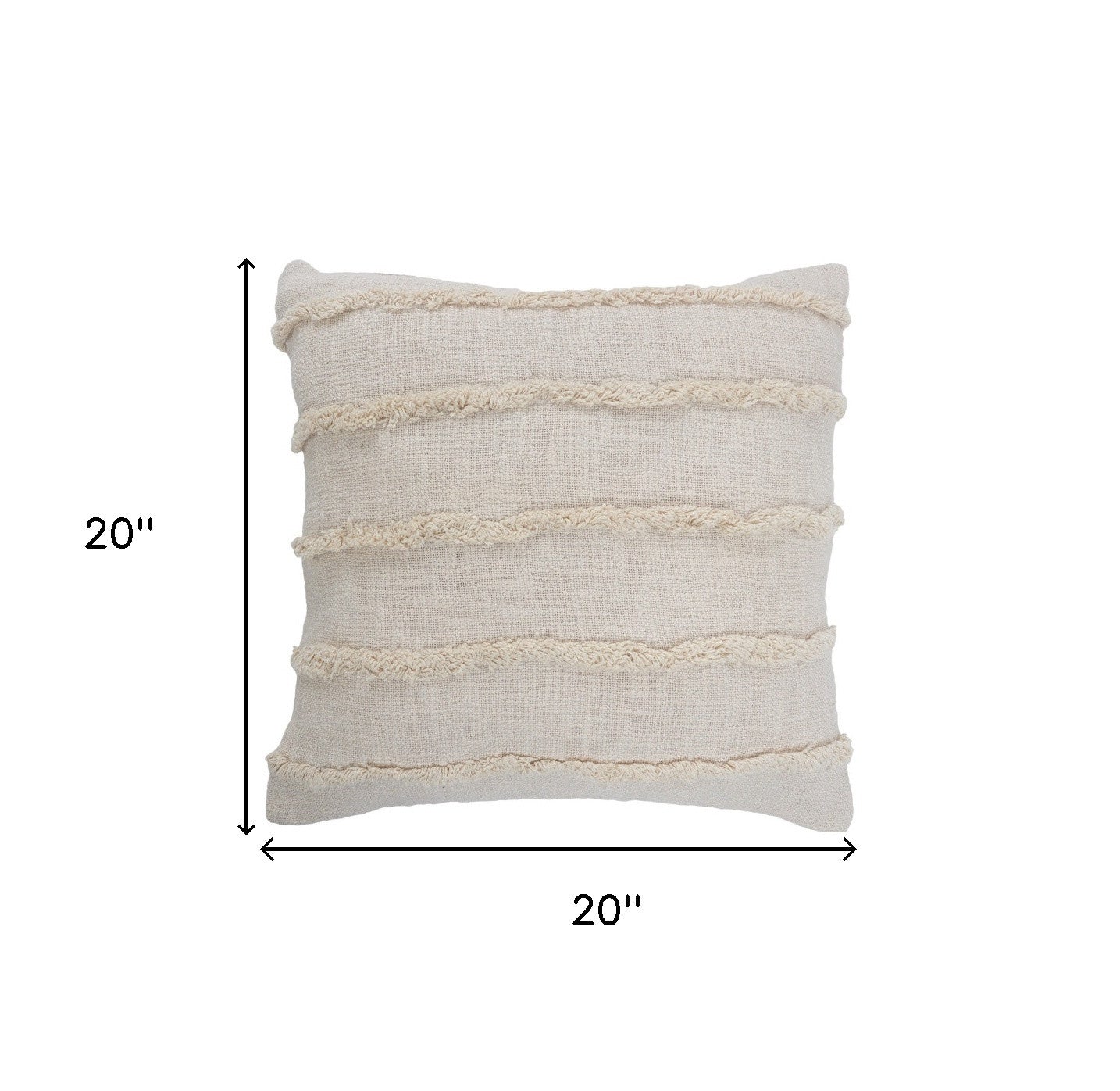 Beige Ribbed Cotton Throw Pillows With Fringe