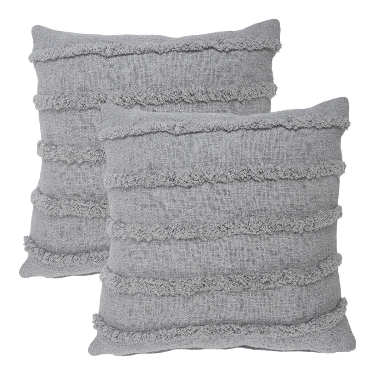 Beige Ribbed Cotton Throw Pillows With Fringe