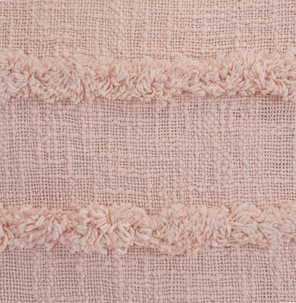 Beige Ribbed Cotton Throw Pillows With Fringe