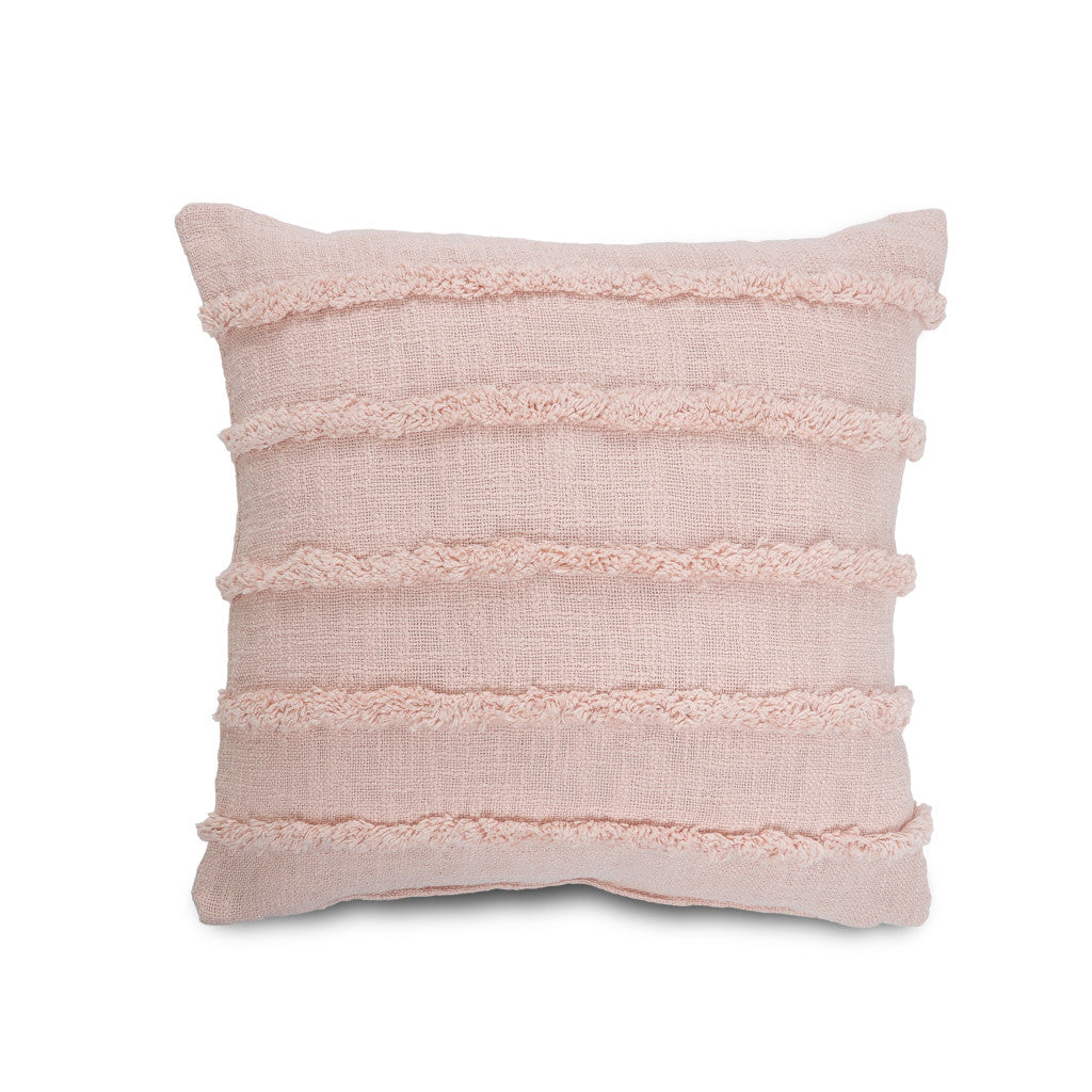 Beige Ribbed Cotton Throw Pillows With Fringe