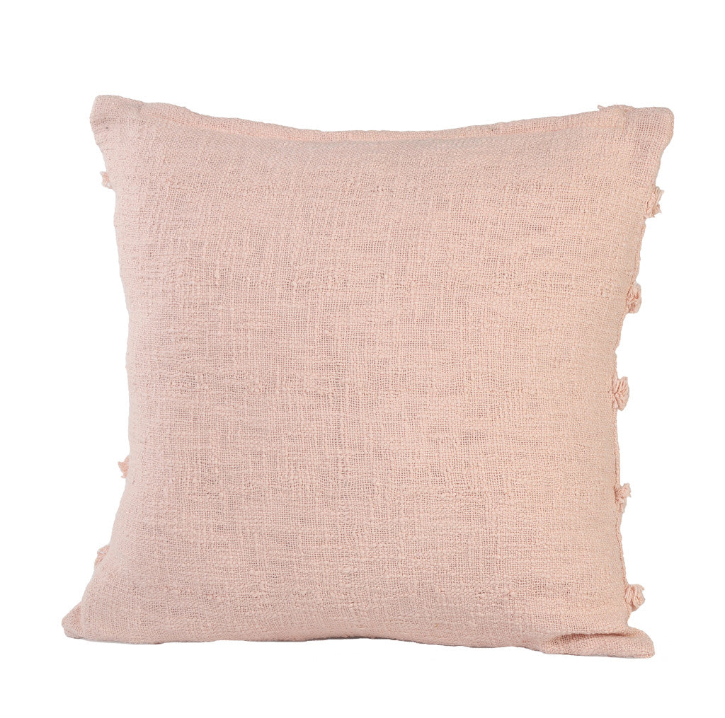 Beige Ribbed Cotton Throw Pillows With Fringe