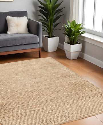 Beige Jute Hand Woven Square Rug