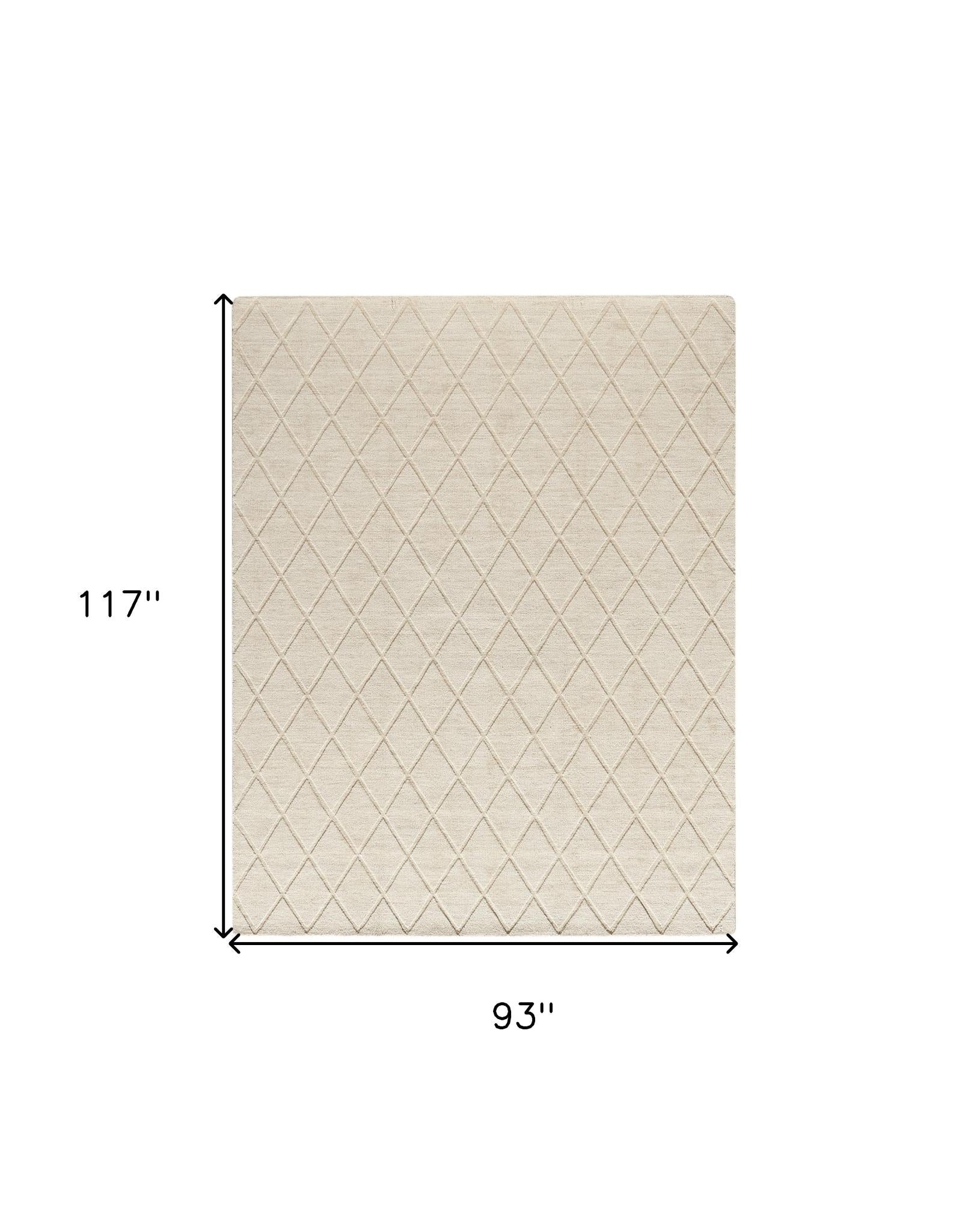 Ivory Wool Geometric Hand Woven Area Rug