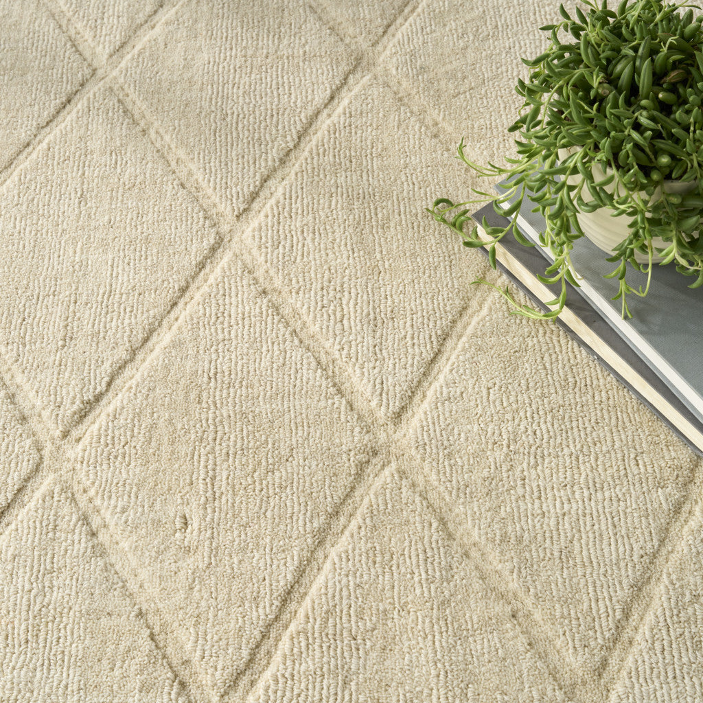 Ivory Wool Geometric Hand Woven Area Rug