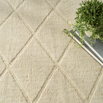 Ivory Wool Geometric Hand Woven Area Rug