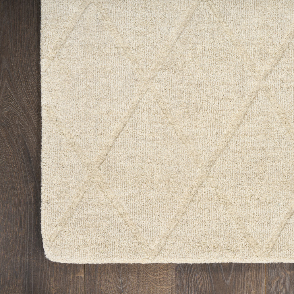 Ivory Wool Geometric Hand Woven Area Rug