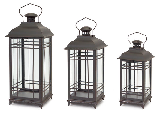 Traditional Black Metal Lantern Set
