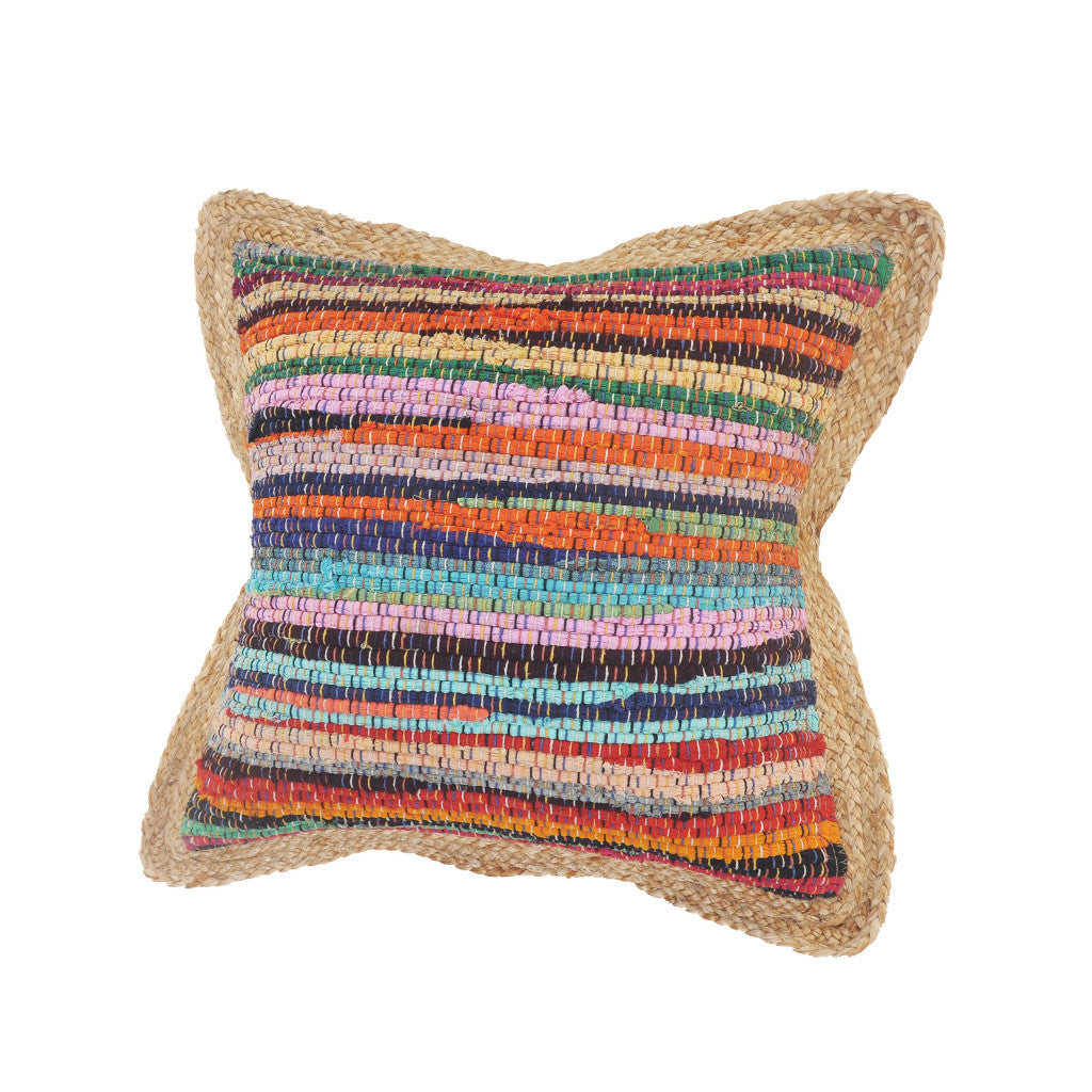 Blue Red And Natural Striped Cotton And Jute Throw Pillows