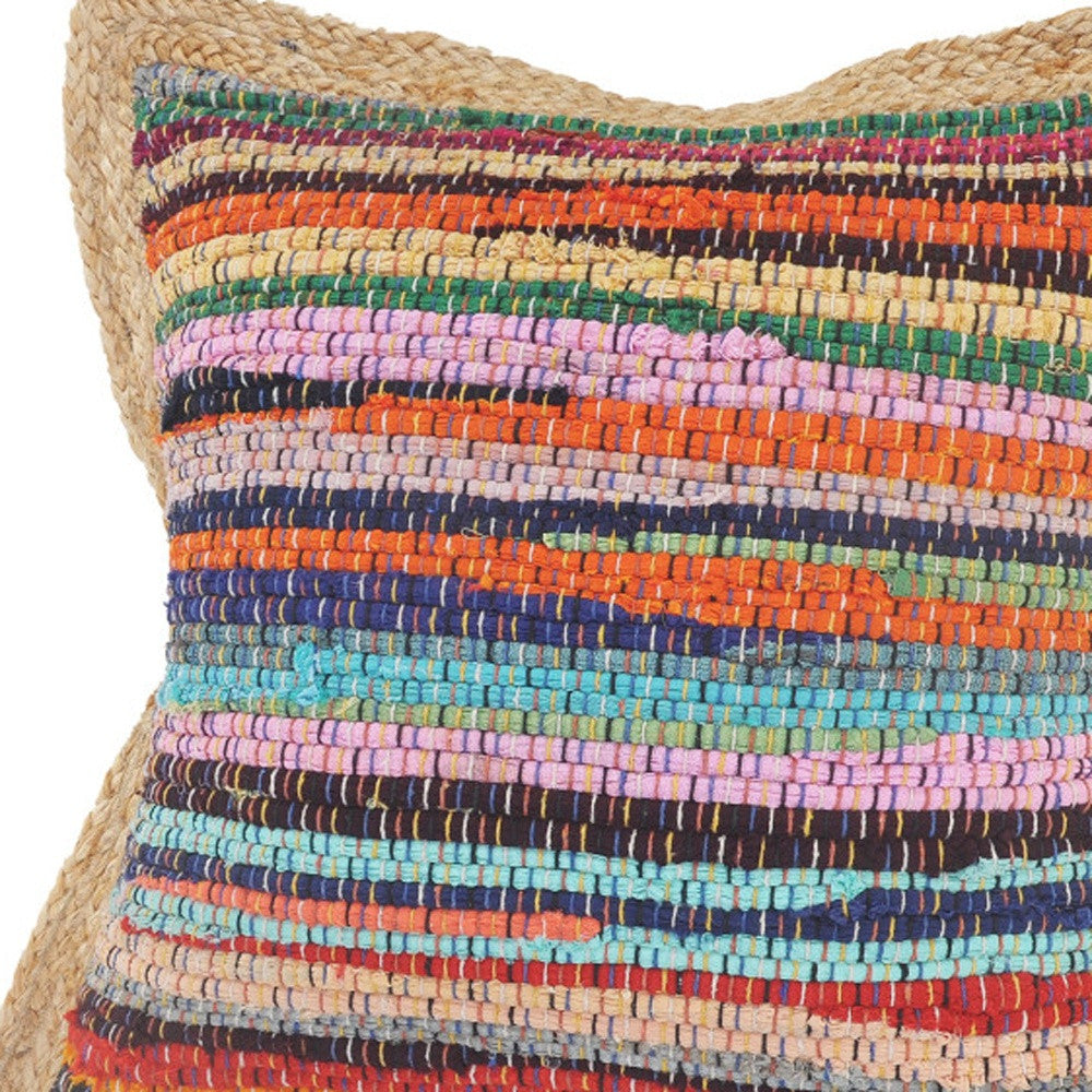Blue Red And Natural Striped Cotton And Jute Throw Pillows