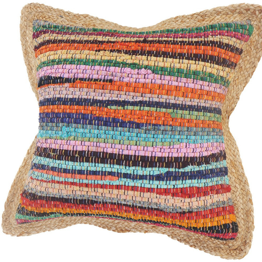 Blue Red And Natural Striped Cotton And Jute Throw Pillows