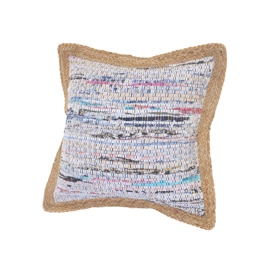 Aqua Ivory And Natural Striped Cotton And Jute Throw Pillows with Texture