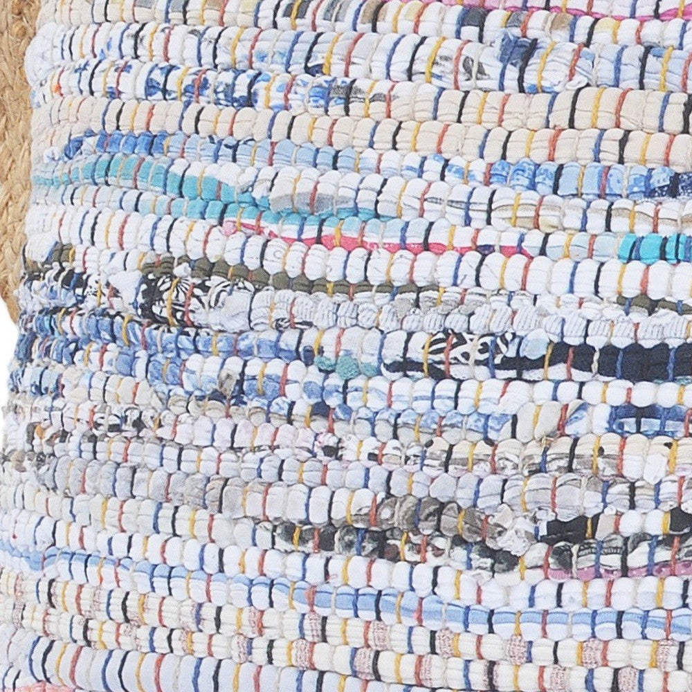 Aqua Ivory And Natural Striped Cotton And Jute Throw Pillows with Texture