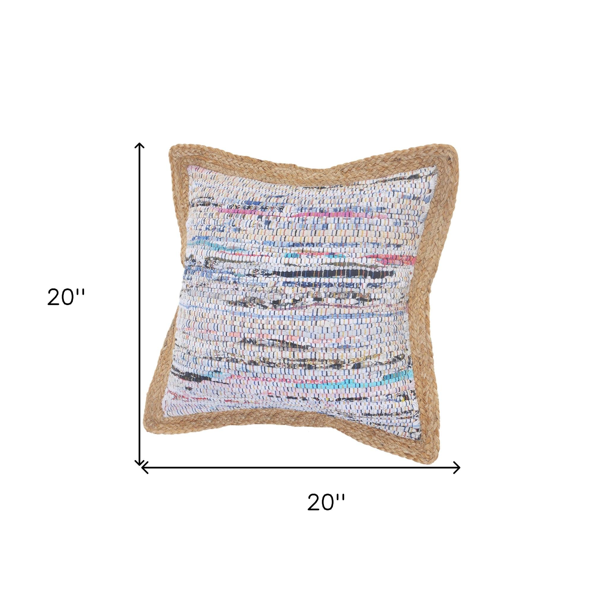 Aqua Ivory And Natural Striped Cotton And Jute Throw Pillows with Texture