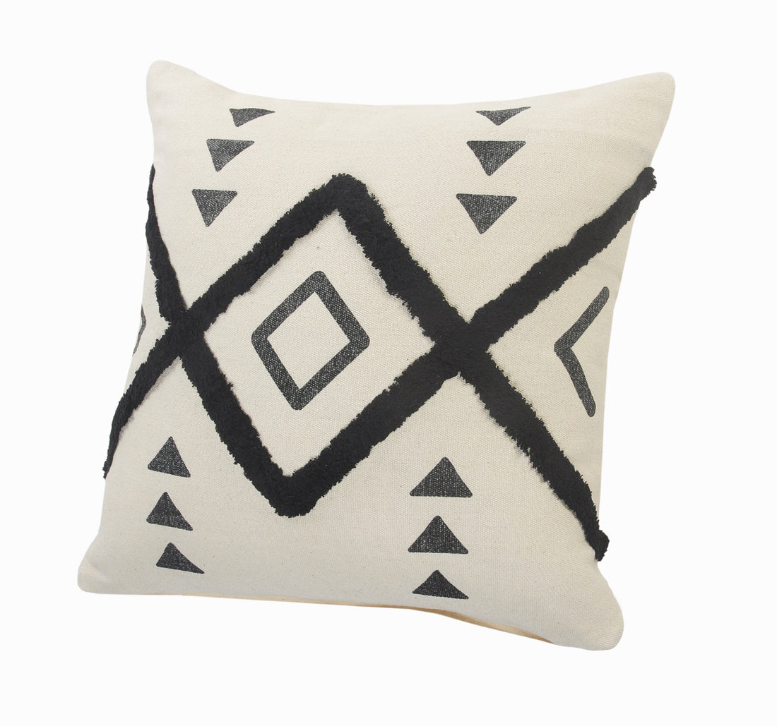 Natural And Black Geometric Cotton Throw Pillows with Texture