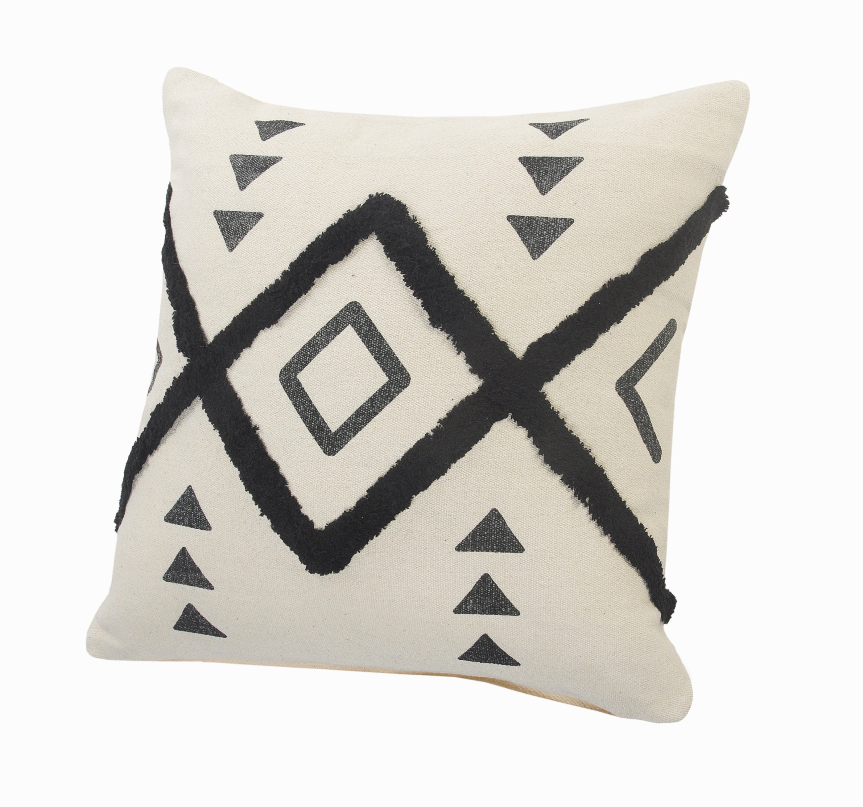 Natural And Black Geometric Cotton Throw Pillows with Texture