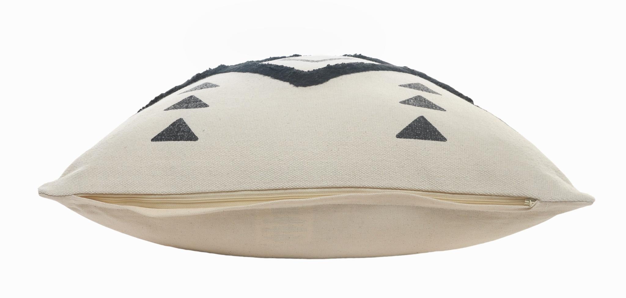 Natural And Black Geometric Cotton Throw Pillows with Texture