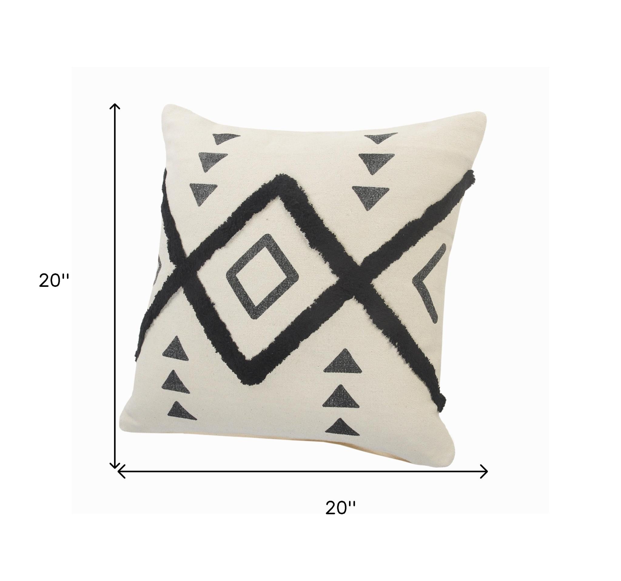 Natural And Black Geometric Cotton Throw Pillows with Texture