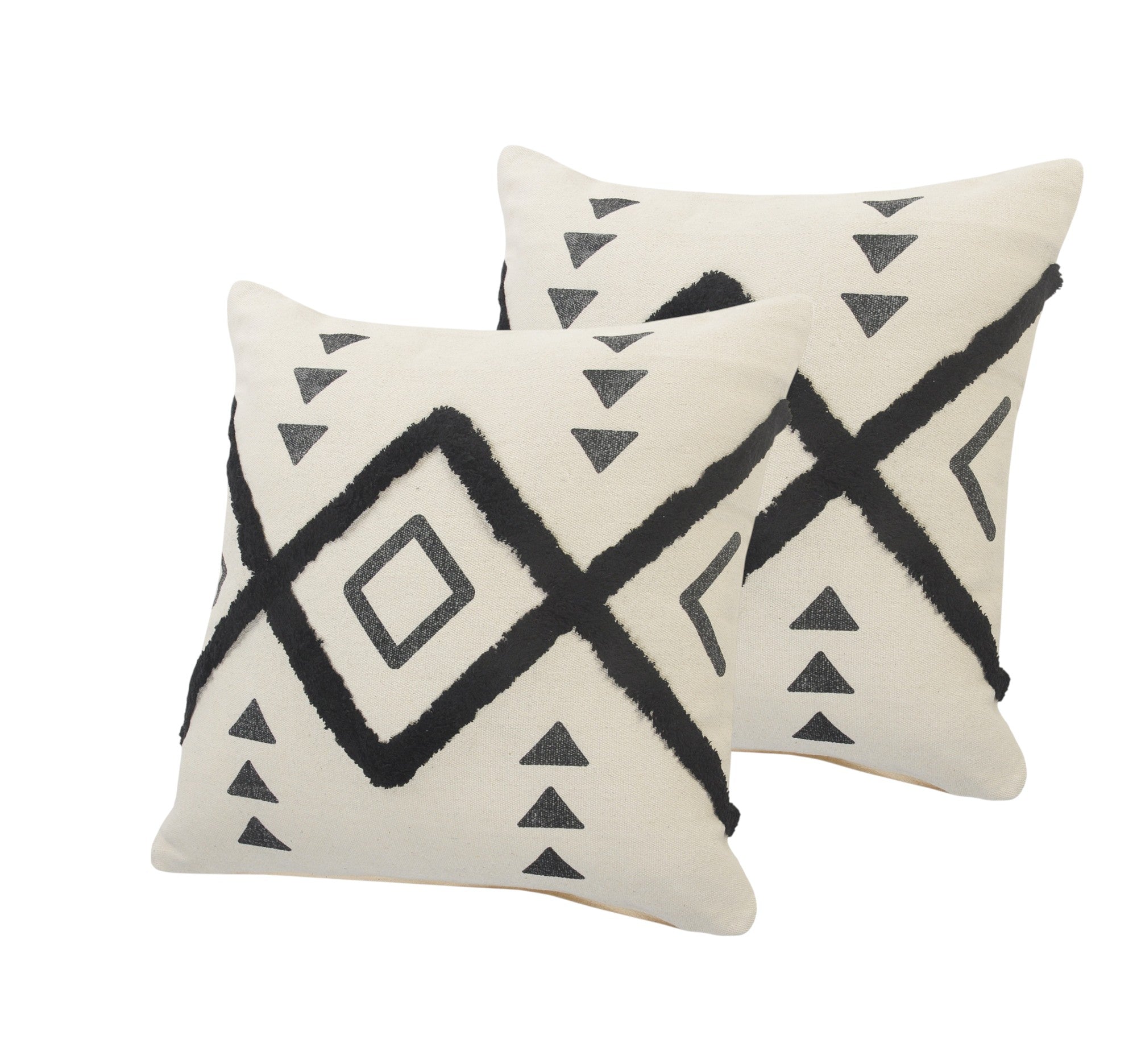 Natural And Black Geometric Cotton Throw Pillows with Texture