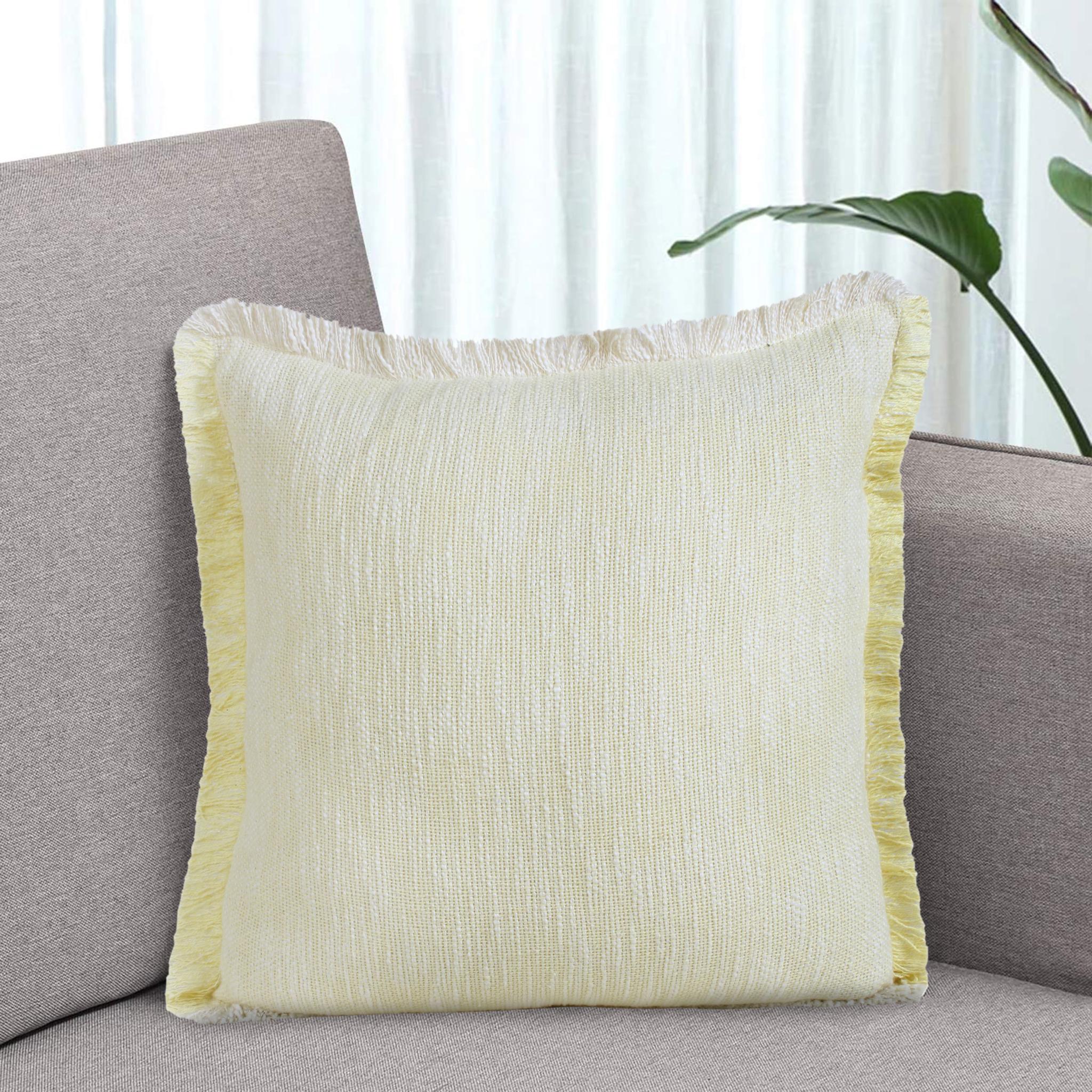 Lemon Cotton Throw Pillows with Fringe