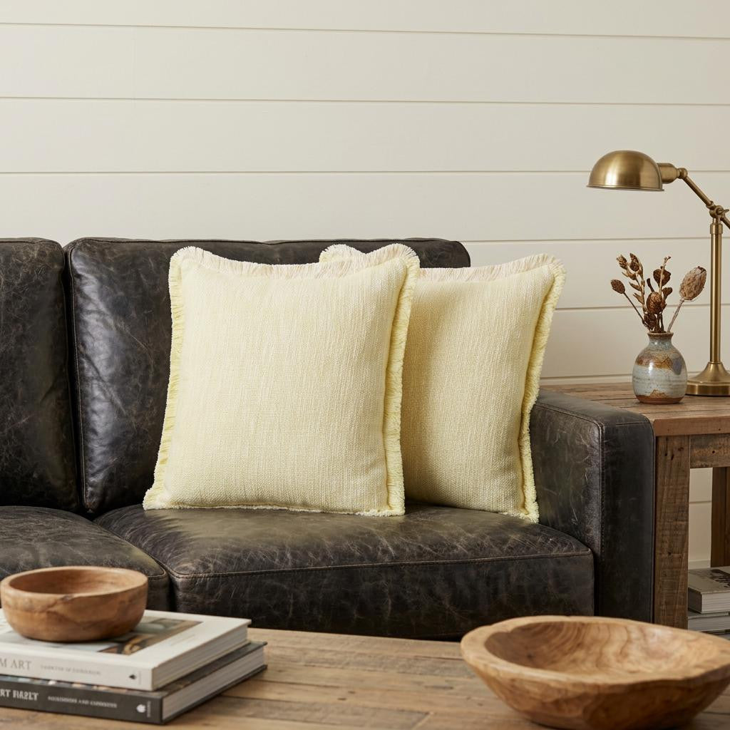 Lemon Cotton Throw Pillows with Fringe