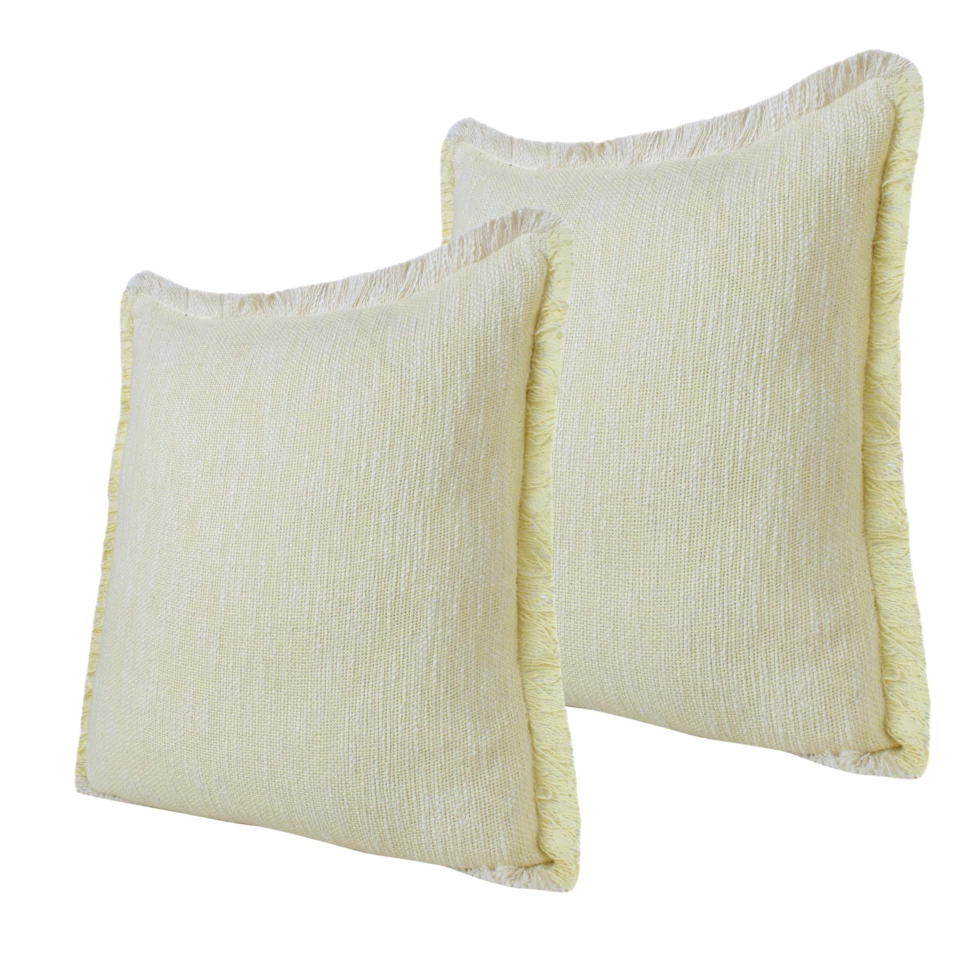 Lemon Cotton Throw Pillows with Fringe