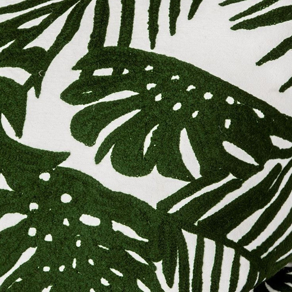 Tropical Botanical Linen Throw Pillow with Embroidery