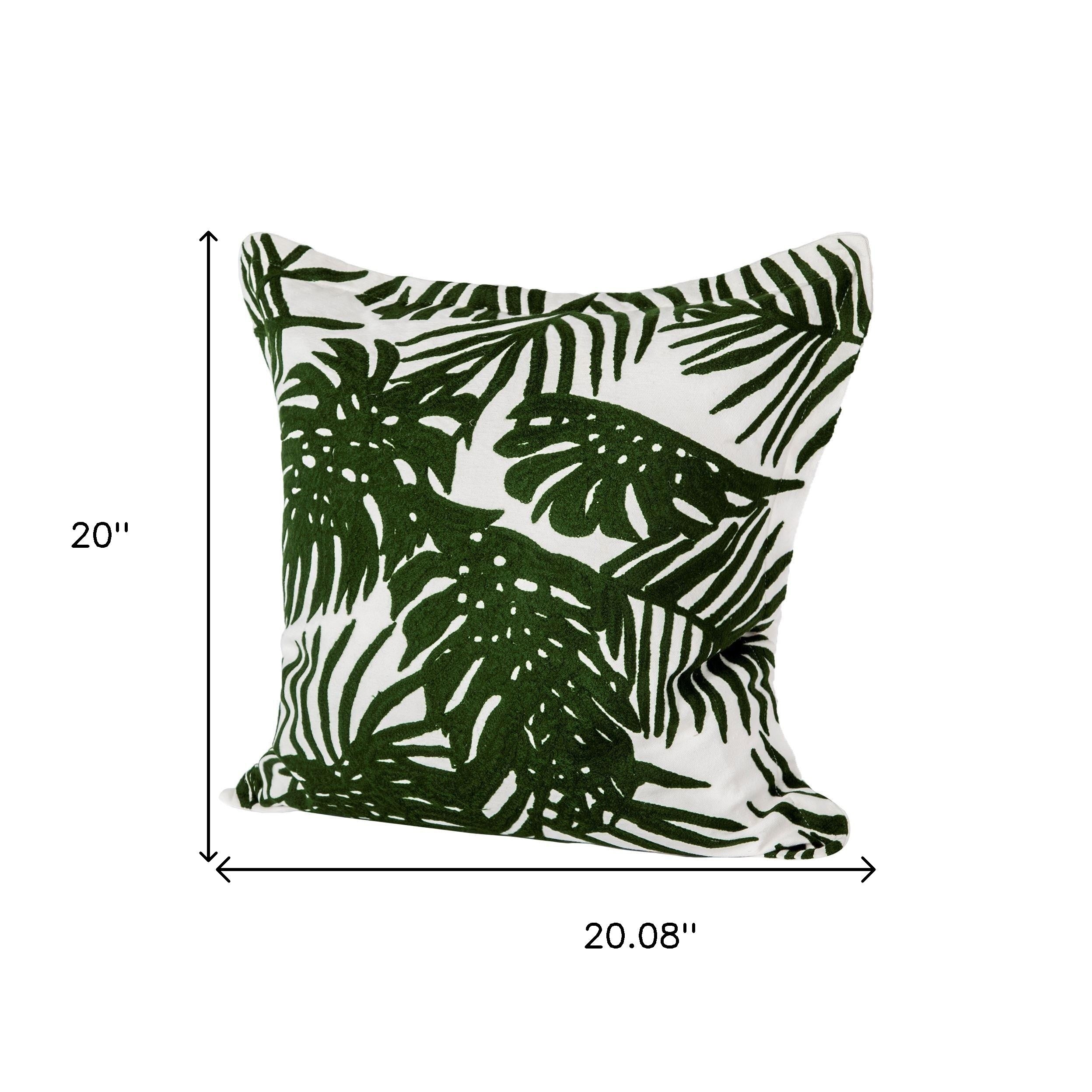 Tropical Botanical Linen Throw Pillow with Embroidery
