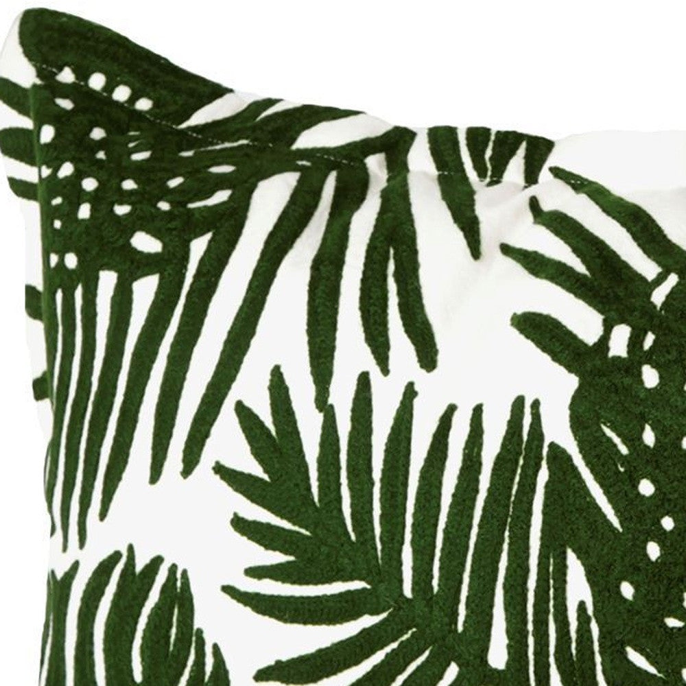Tropical Botanical Linen Throw Pillow with Embroidery