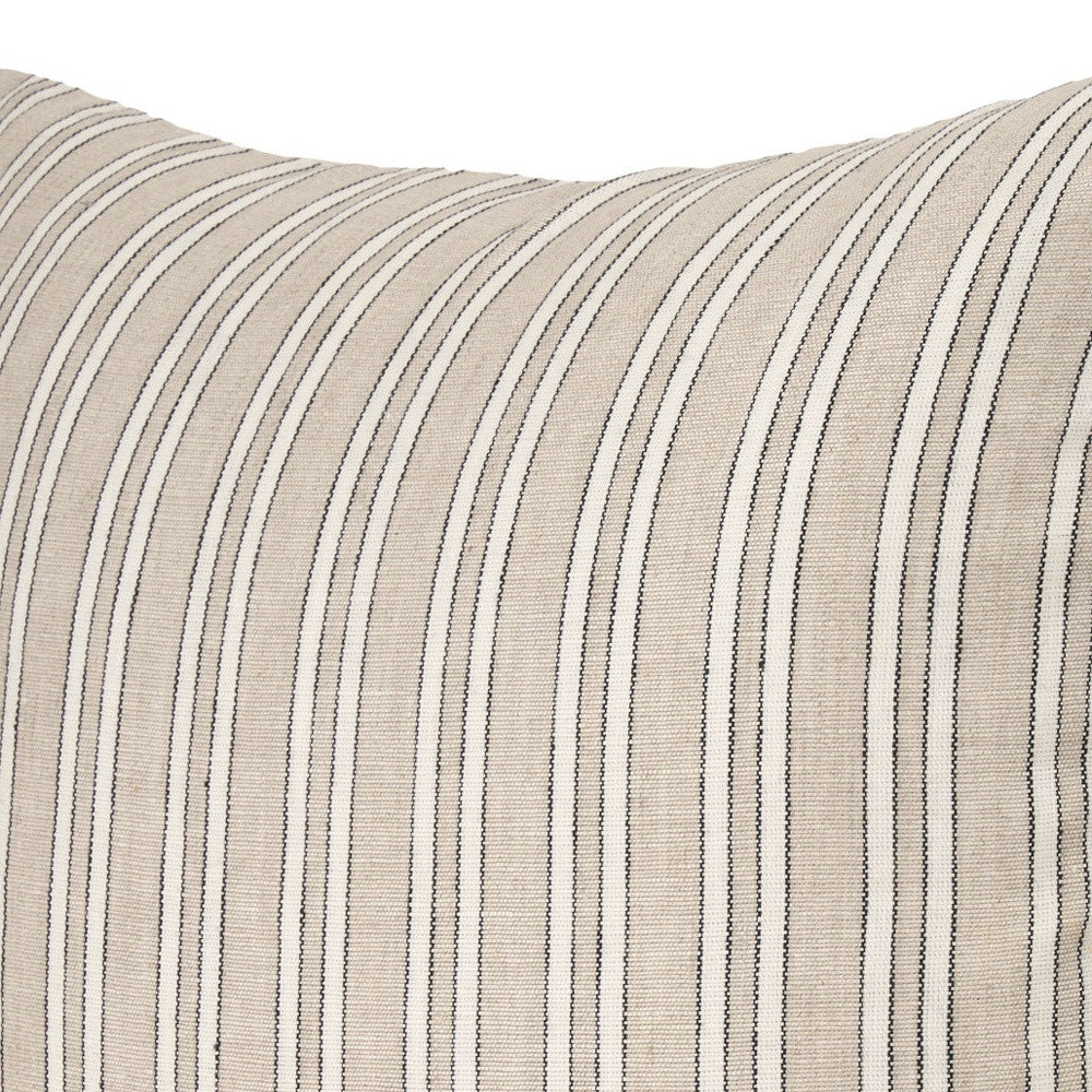 Beige And Black Striped Cotton Blend Throw Pillow with Texture