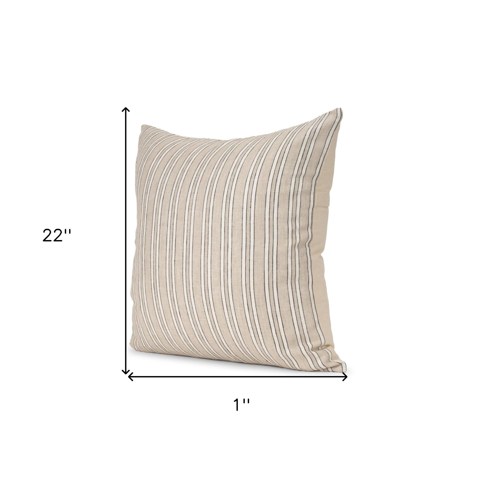 Beige And Black Striped Cotton Blend Throw Pillow with Texture