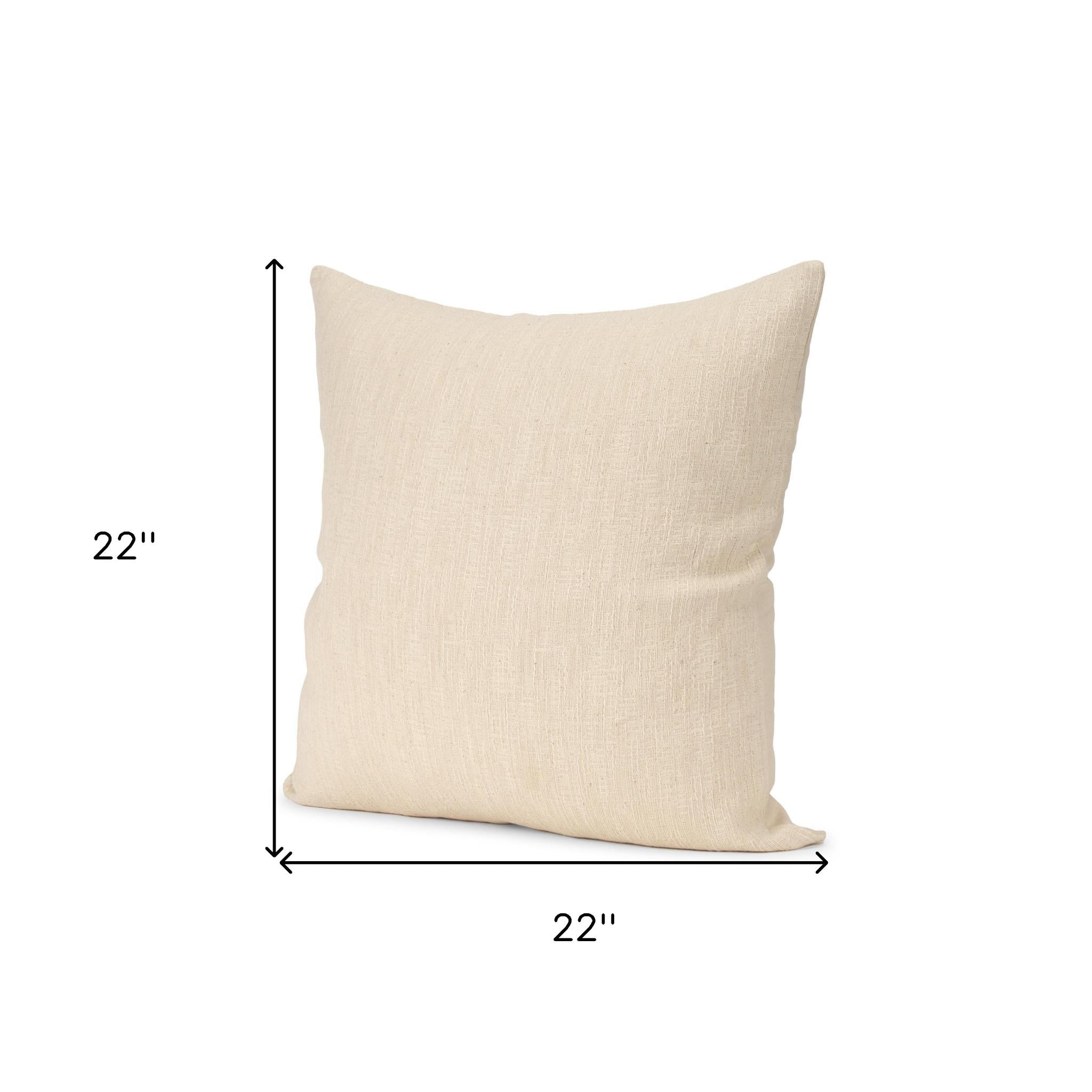 Cream Cotton Blend Throw Pillow with Texture
