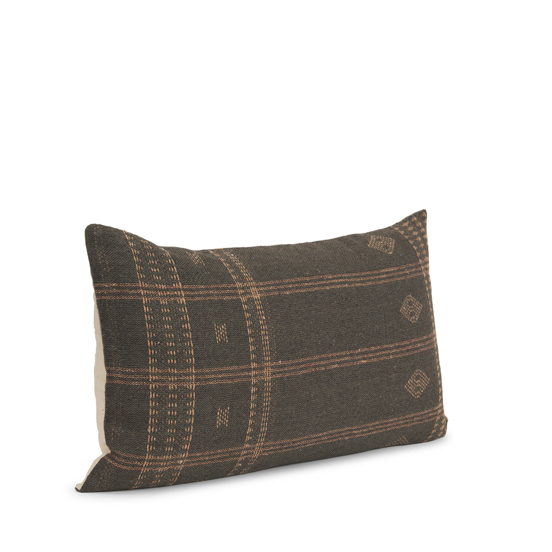Dark Green And Tan Lumbar Geometric Cotton Throw Pillow with Texture