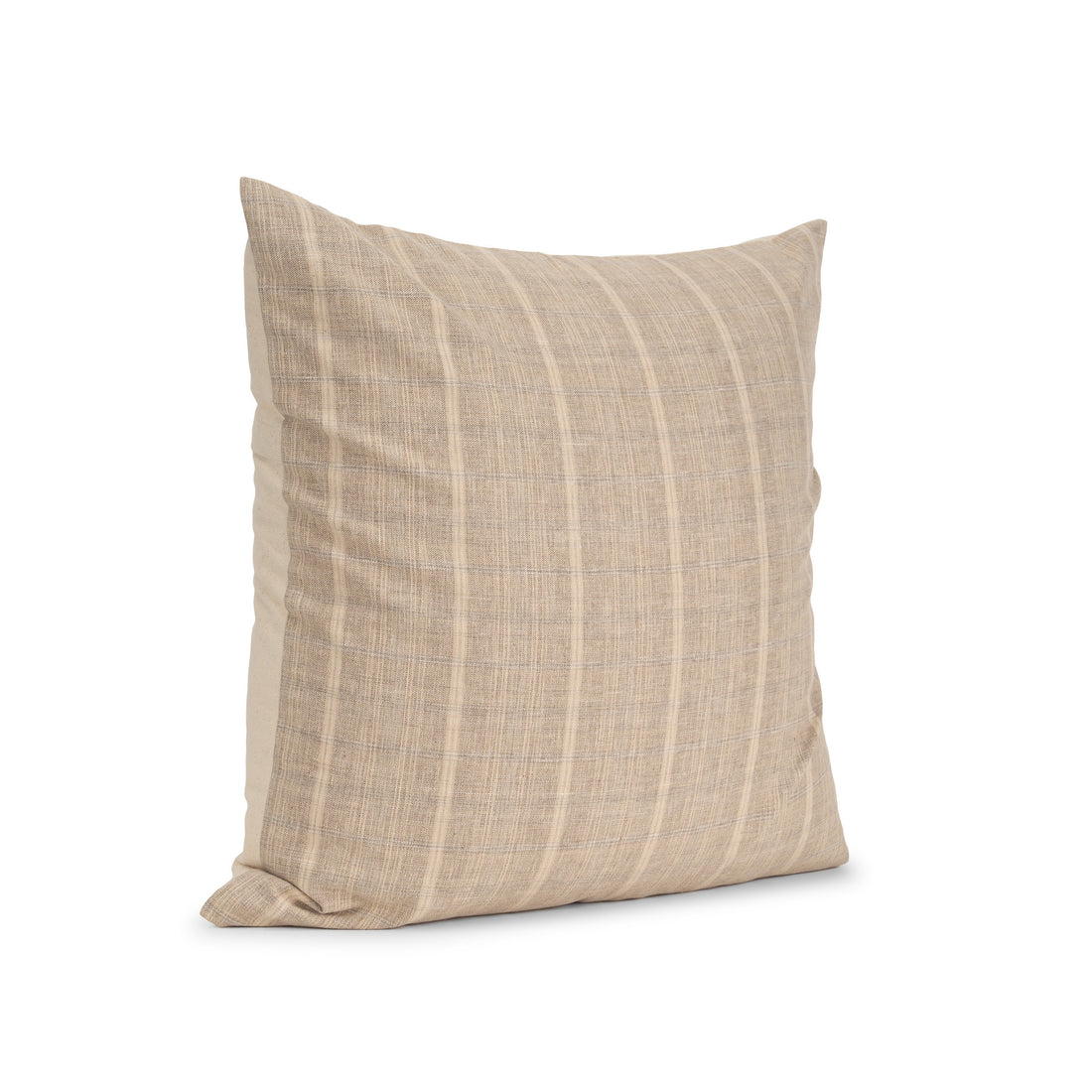 Beige And Gray Plaid Cotton Blend Throw Pillow with Texture