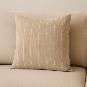 Beige And Gray Plaid Cotton Blend Throw Pillow with Texture
