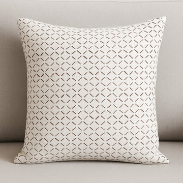 Cream And Merlot Geometric Linen Throw Pillow with Embroidery