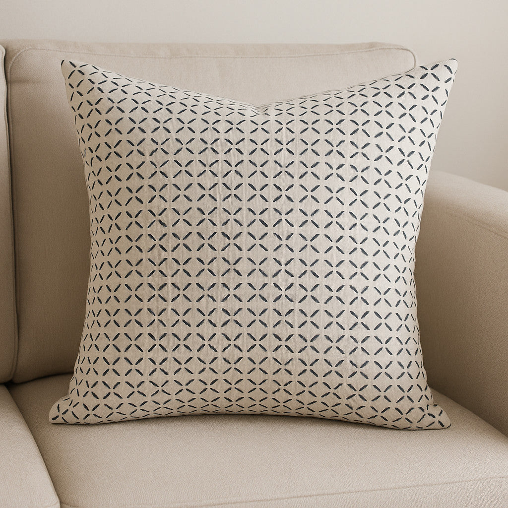 Cream And Merlot Geometric Linen Throw Pillow with Embroidery
