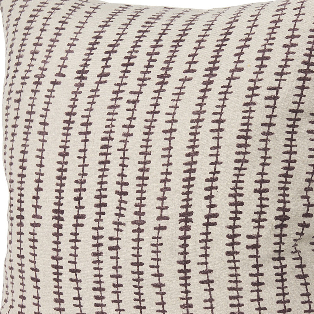 Beige And Merlot Striped Linen Throw Pillow with Embroidery