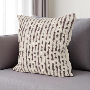 Beige And Merlot Striped Linen Throw Pillow with Embroidery