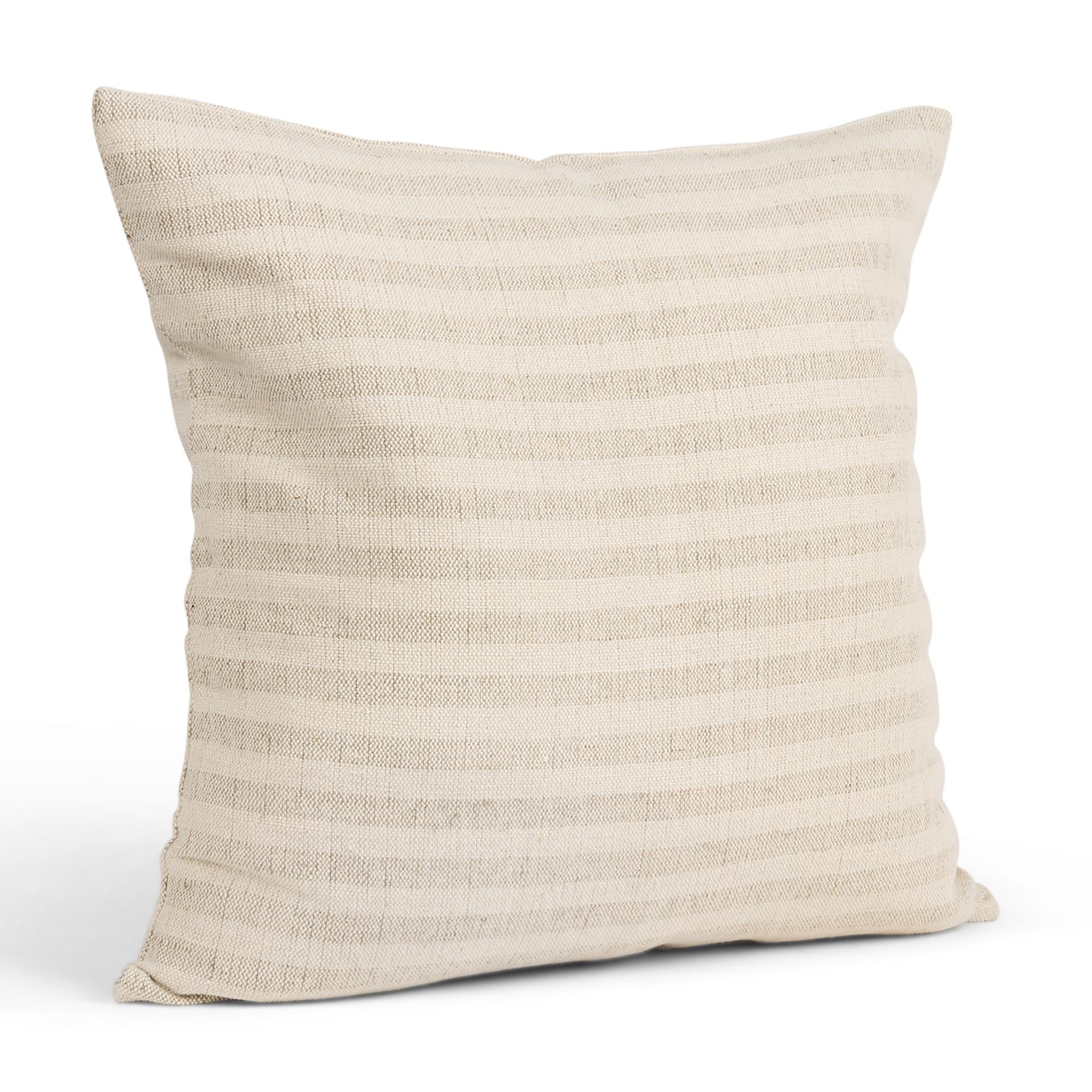 Cream And Beige Striped Linen Blend Throw Pillow with Embroidery