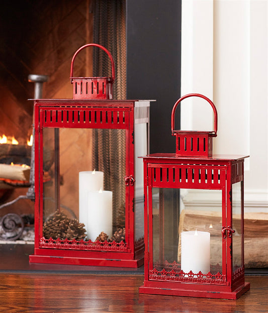 Bright Red Metal Lantern Set