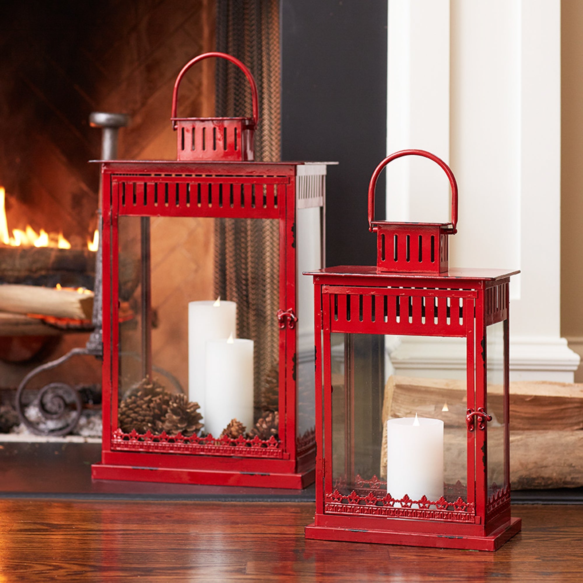 Bright Red Metal Lantern Set