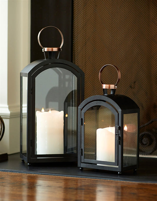 Modern Metal Lantern Set with Gold Accent