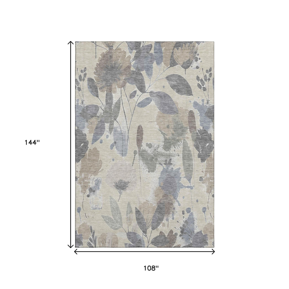 Beige Gray And Ivory Floral Washable Area Rug With UV Protection