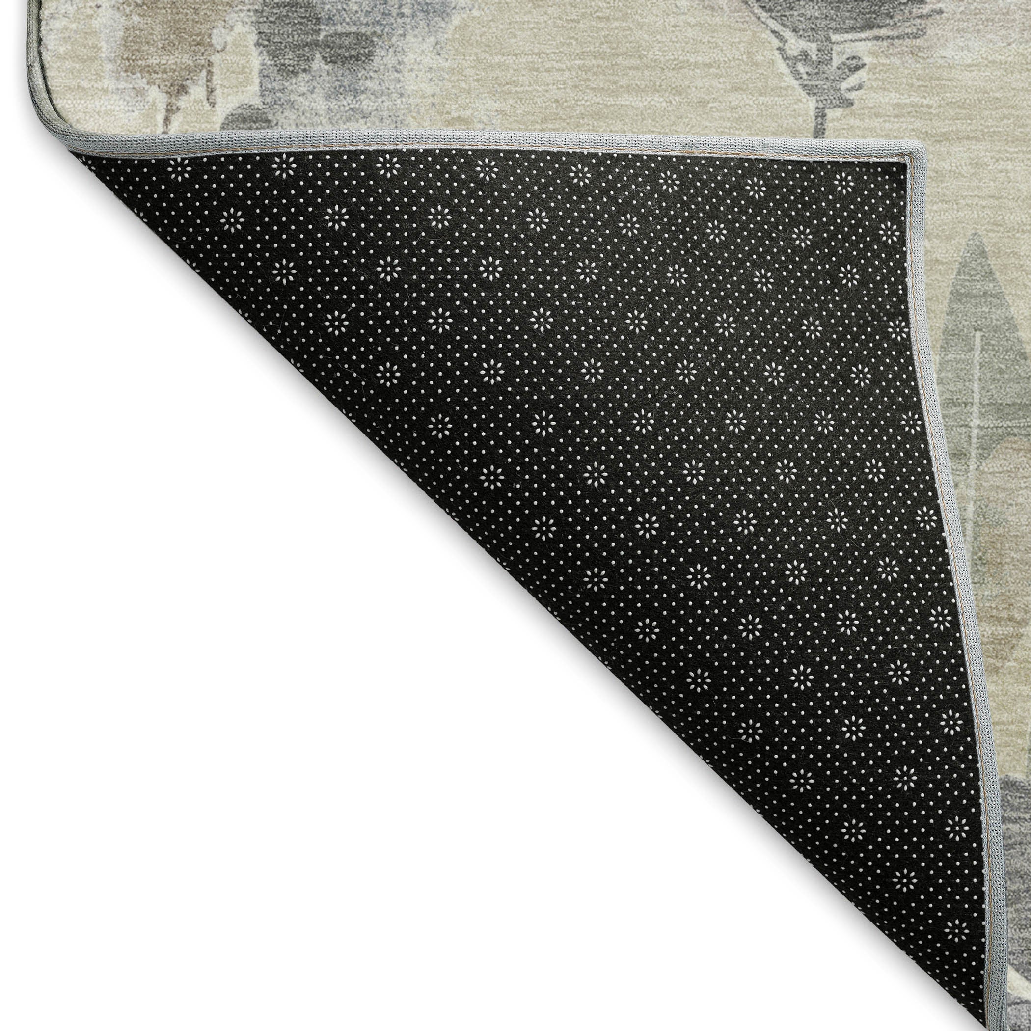 Beige Gray And Ivory Floral Washable Area Rug With UV Protection