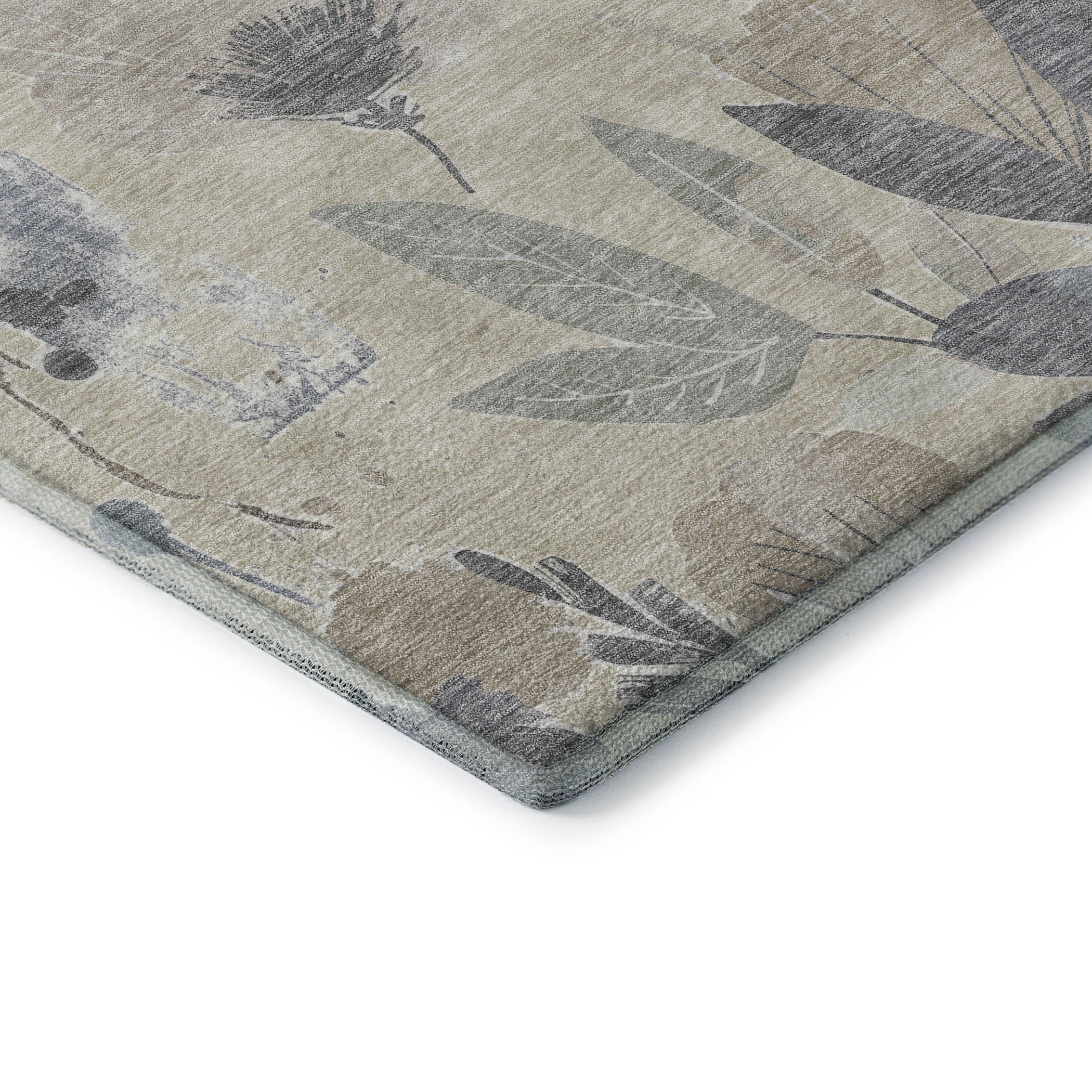 Beige Gray And Ivory Floral Washable Area Rug With UV Protection