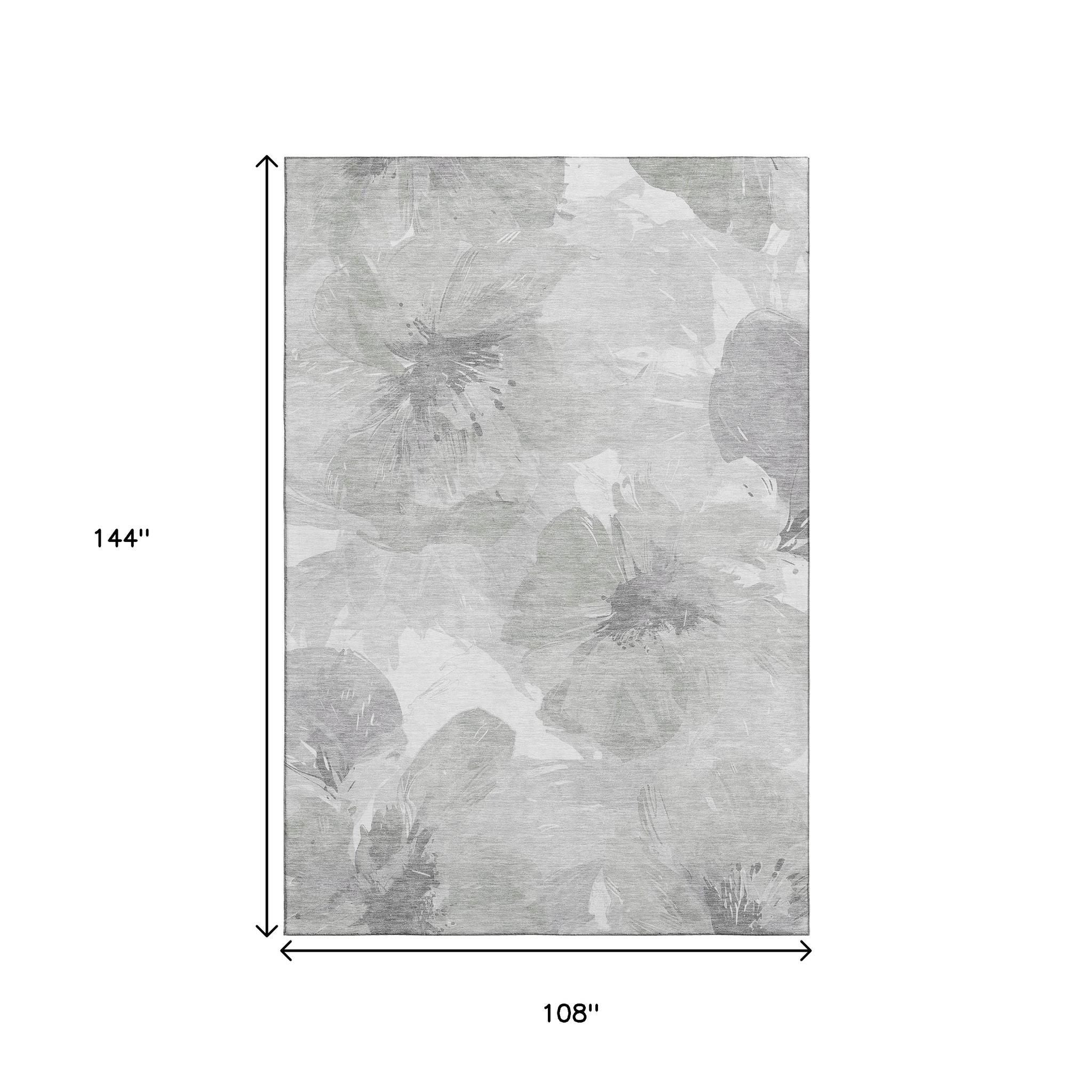 Beige Gray And Ivory Floral Washable Area Rug With UV Protection