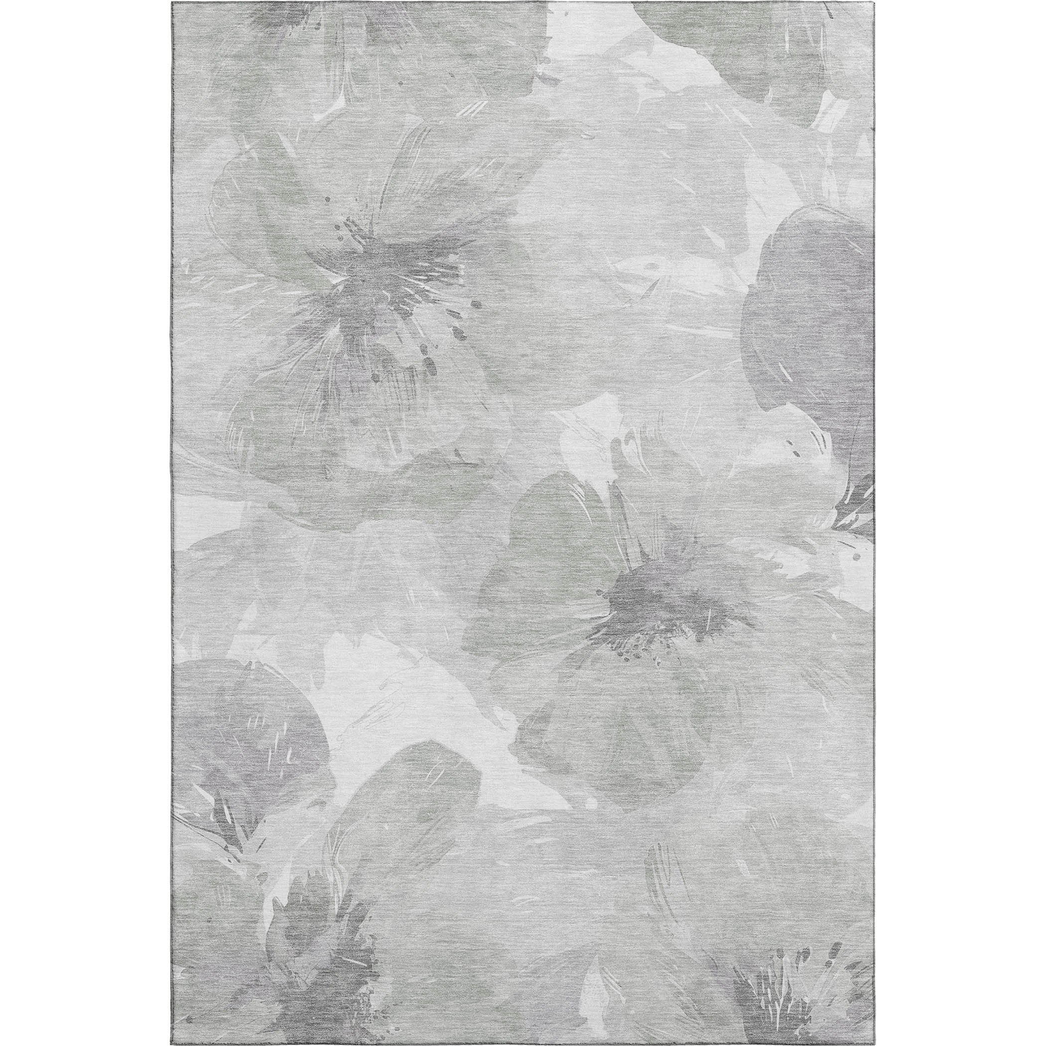 Beige Gray And Ivory Floral Washable Area Rug With UV Protection